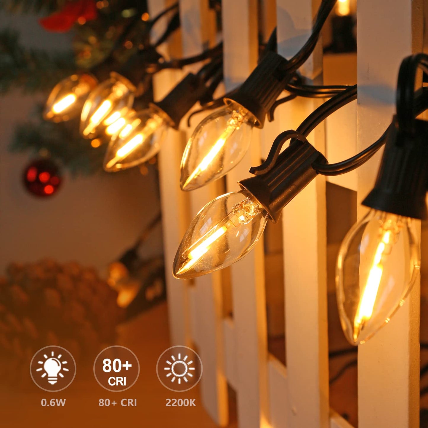 Austin Coast 25PACK LED Night Light Bulbs, C7 Candelabra LED Light Bulbs, E12 Chandelier Base, 0.6W Equivalent to 7W, Warm White 2200K, 50LM, Shatterproof & Waterproof Clear ‎Plastic