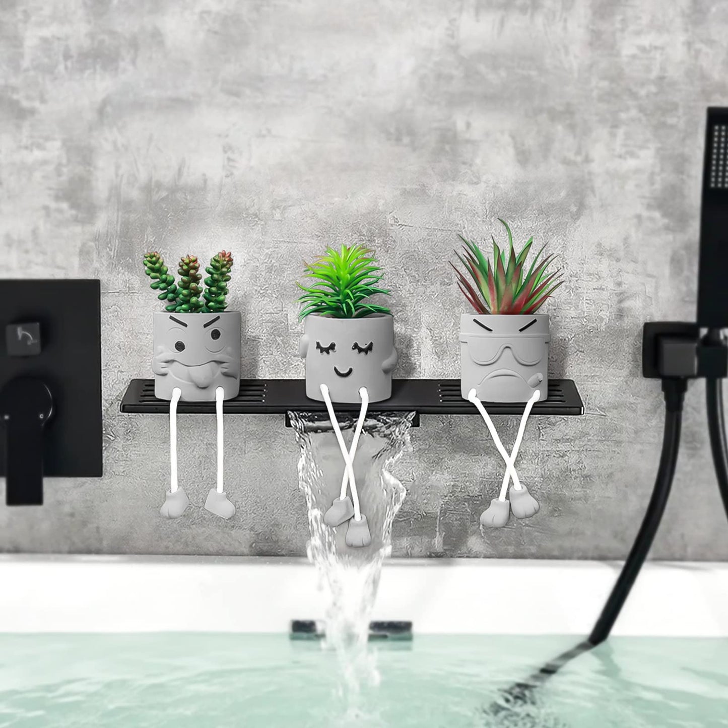 Zerzsy 3pcs Creative Artificial Succulents with Gray Flower Pots Bundle with 2PCS Cute Artificial Succulent Plants with Creative Human Shaped Pots