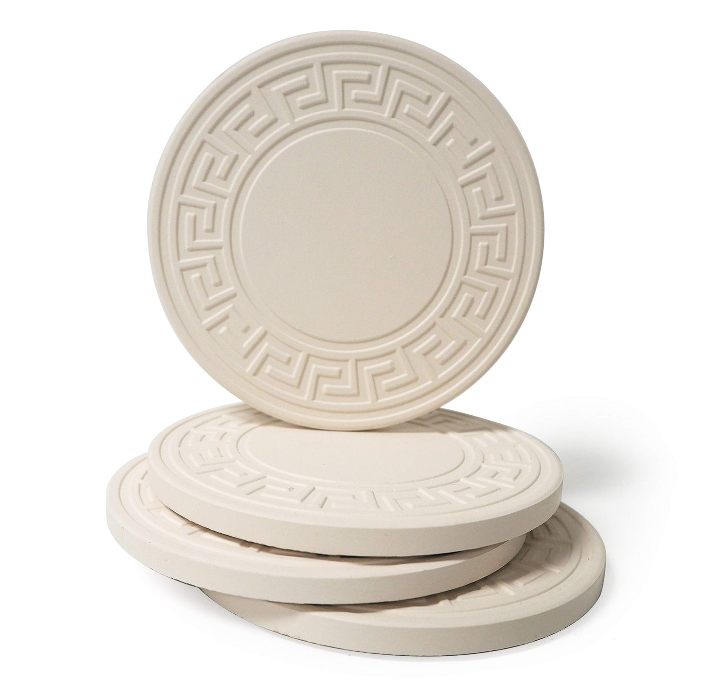 Thirstystone Greek Key 4 Pack Embossed Stone Coaster Set Manufactured in The USA Absorbent Classic