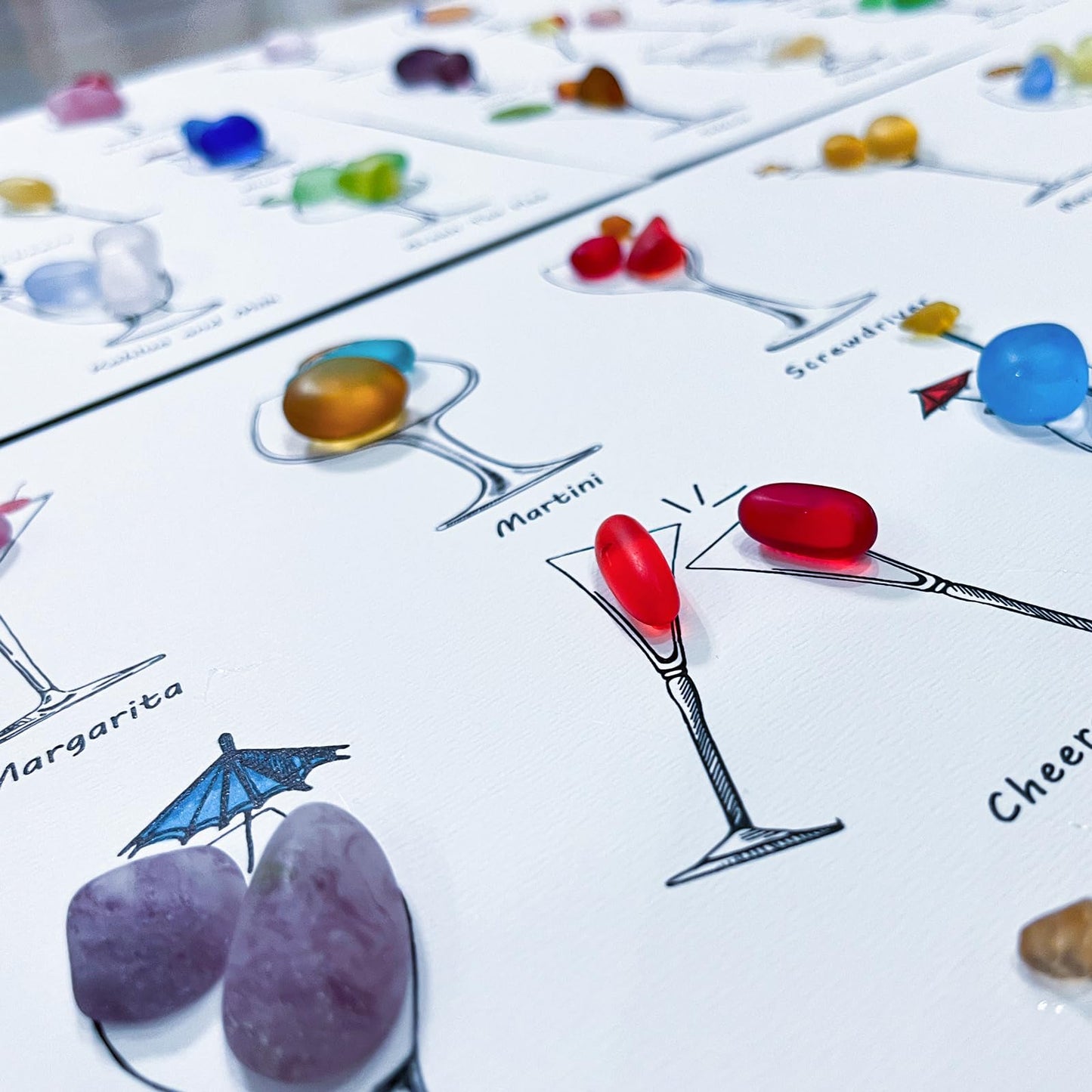 MEAKEO Sea Glass Cocktail Wall Art with Frame,Handmade Seaglass Wine Glass Art,Beach Glass Friendship Gift for Home Decor,and Gift Ideas