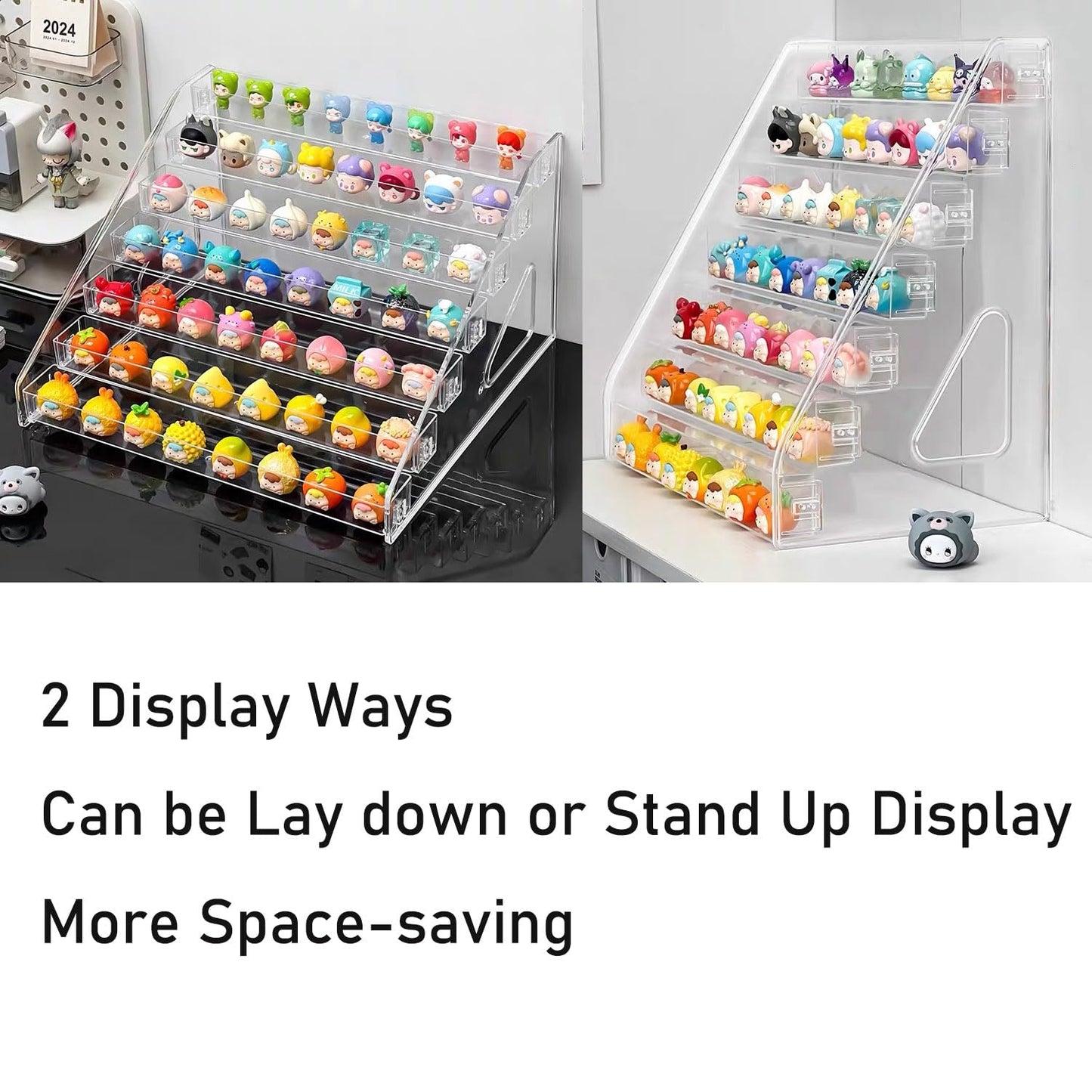 Himilucky 7 Tier Acrylic Display Stand Organiser with Fences, Perfume Stand Organiser, Clear Display Shelf for Home, Office, Retail for Funko Figures Toys Cupcake Food, Cologne, Cosmetics, Storage