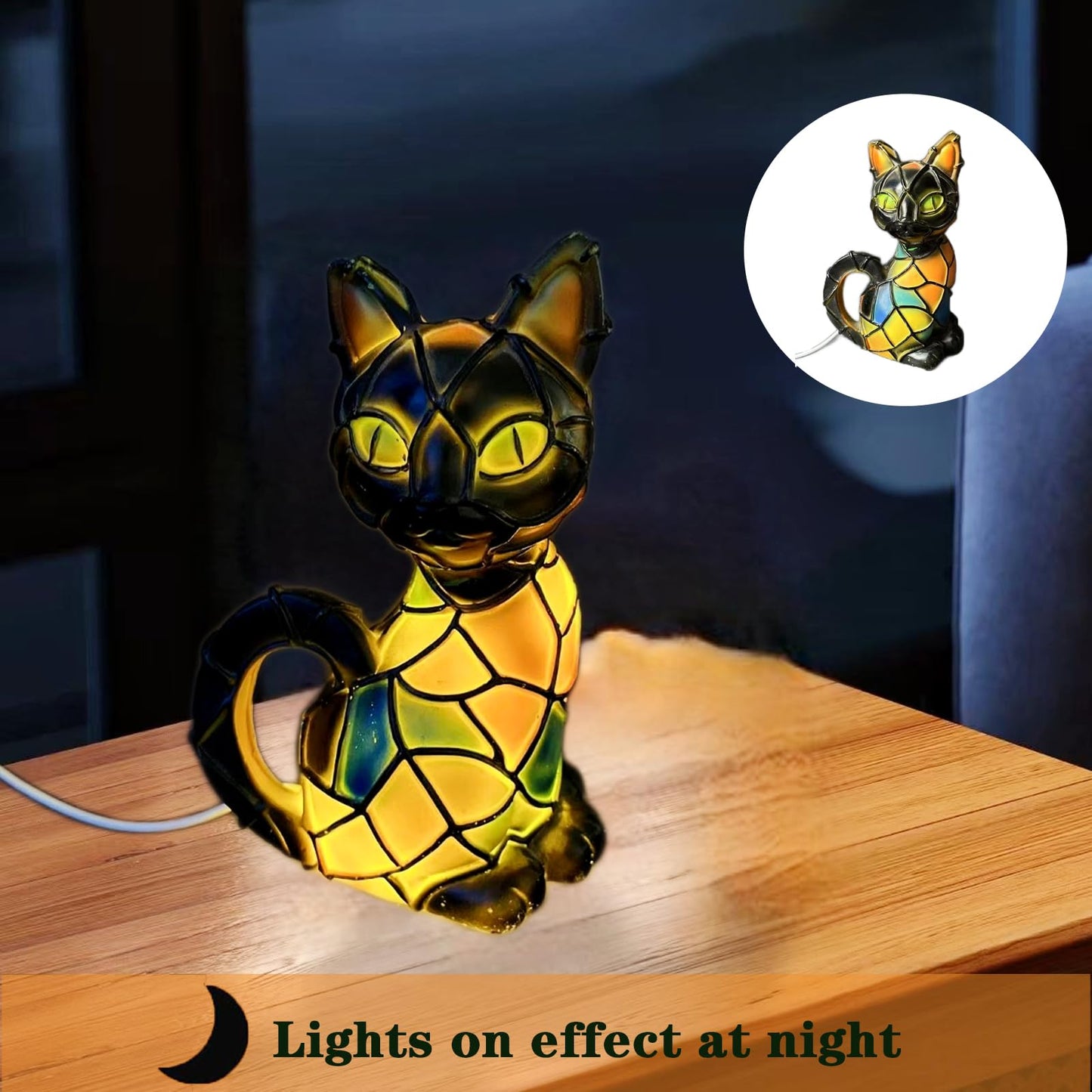 Neioaas Cat Lamp, Retro Cat Resin Table Lamp – Animal Table Lamp 3D Cute Pet LED Lights,Stylish Home Decor Lighting,Tabletop Night Light for Kids' Room & Bedroom Decor,Ideal Gift for Lovers(Cat A)