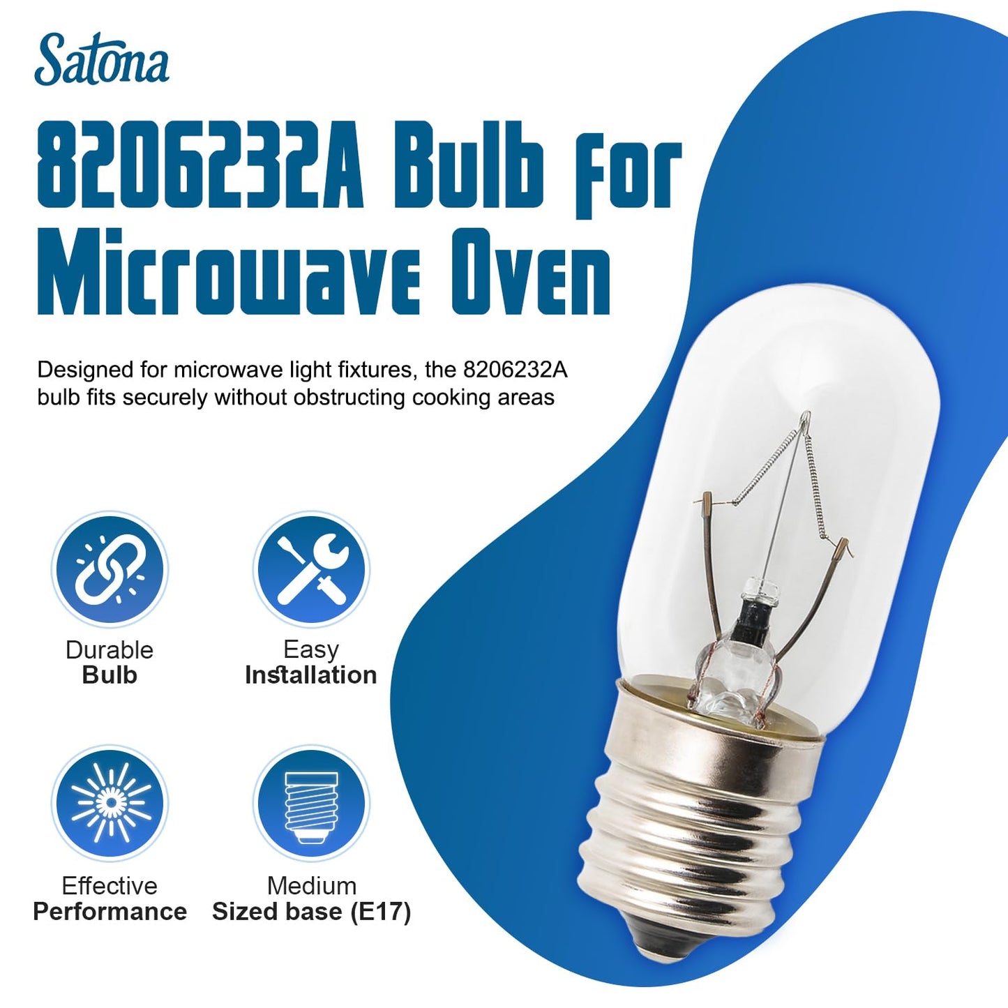 SATONA Microwave Oven Bulbs - Model 8206232A, 125V 40W E17 Base - Ideal for Under Hood, Lava Lamps, Salt Lamps - Compatible with Part Numbers 1890433, 8206232, AP4512653 (8)