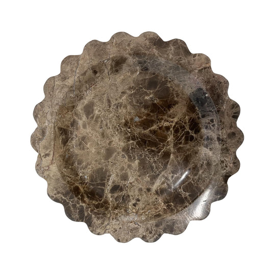 SAIDKOCC Marble Tray Round Scalloped Tray Small Serving Platter for Counter, Bathroom, Kitchen, Nightstand, Jewelry Ring Dish Holder (Coffee Net)