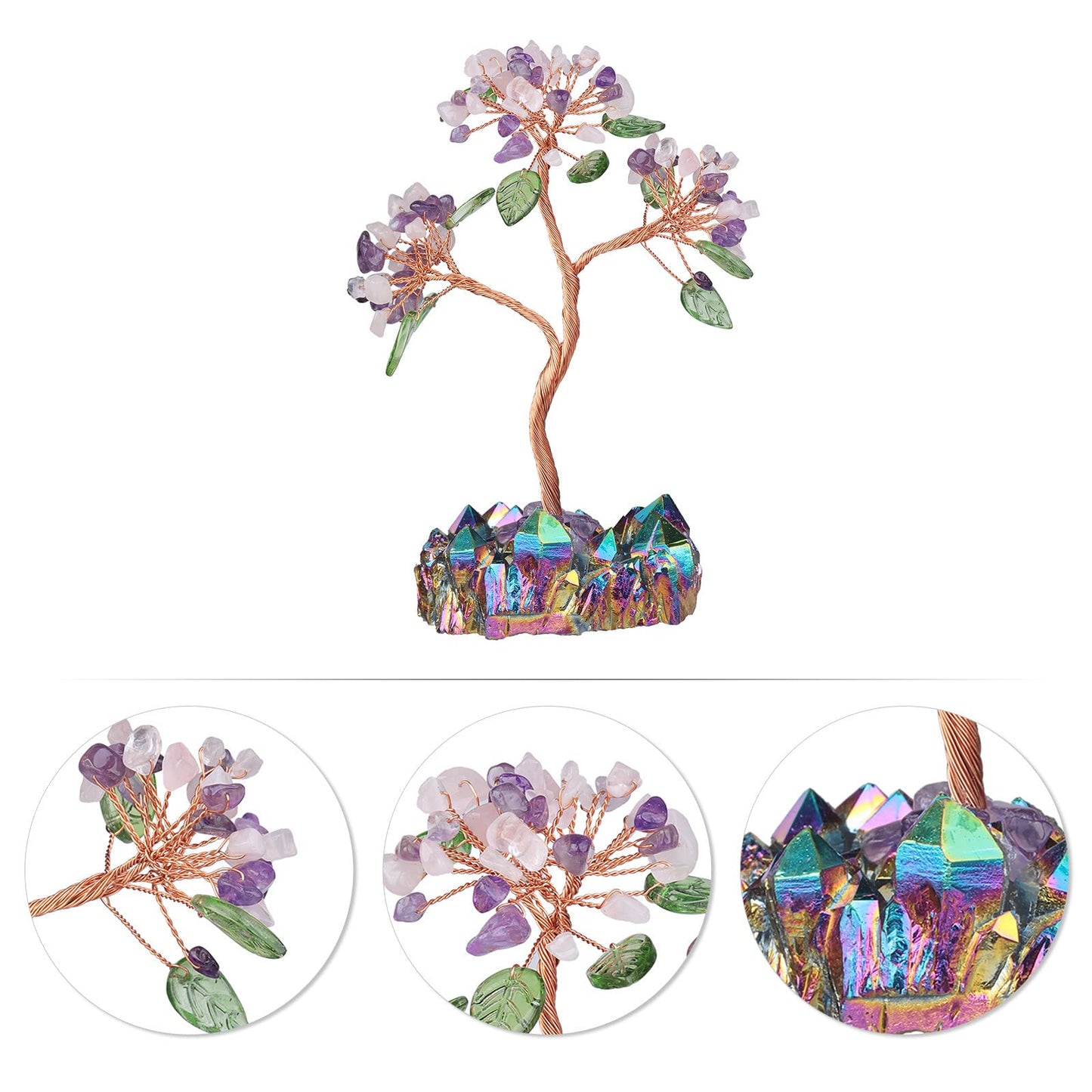 rockcloud Amethyst & Rose Quartz Crystal Money Tree in Titanium Coated Base