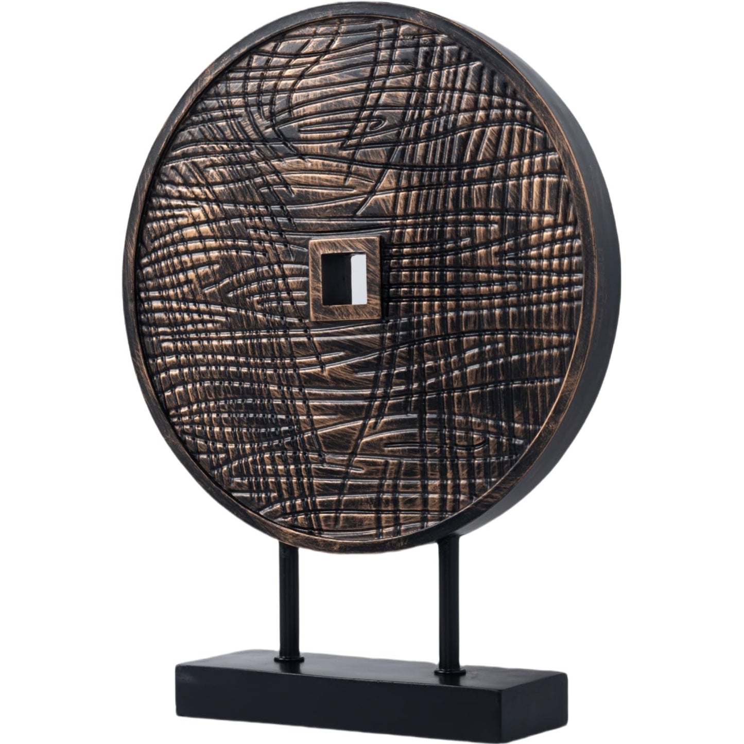 LuckySunDecorQZ Unique Round Coin Sculpture Decorative Objects for Shelf Home Decor Accents, Modern Abstract Tabletop Decor Items for Living Room Fireplace Mantel, Above Cabinet (Black)