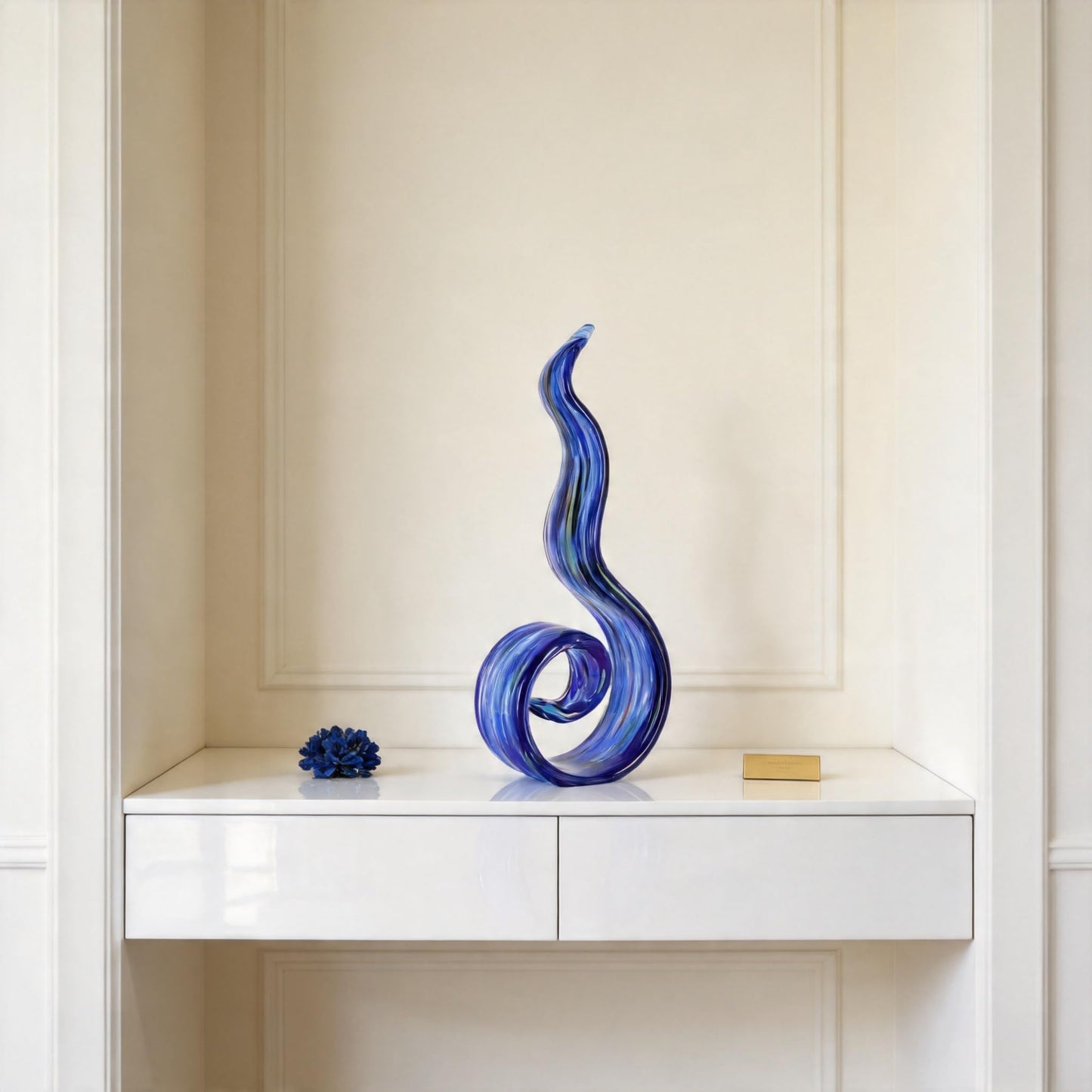 DOVDOV Hand Blown Glass Sculptures, Abstract Glass Figurines, Blue Glass Art Decorations Perfect for Decorating Coffee Tables, TV Stands, vanities, entryways, Offices, and Bookshelves.