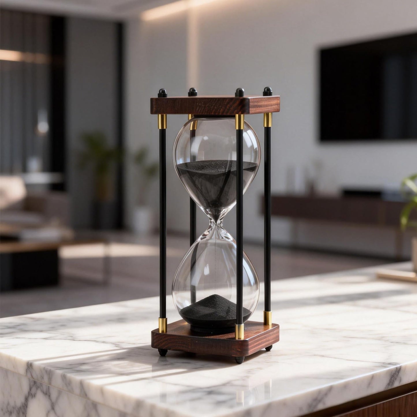 Large Hour Glass Sand Timer, 60 Minute Sand Clock with Wooden Frame, Hourglass Timer(Black)