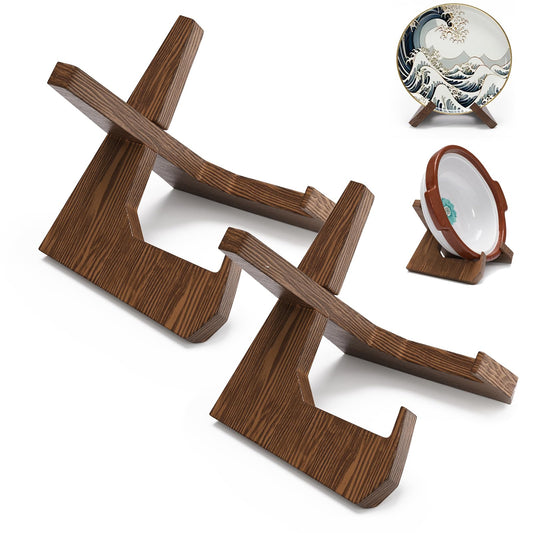 2Pack Large Bowl Stands for Display 12 Inch Heavy Duty, Extra Wide Wooden Plate Stand Deep, Wood Bowl Holders for Displaying, Decorative Platter Easel Holder for Pie, Pottery,Bowls,Dish,Easels,Picture