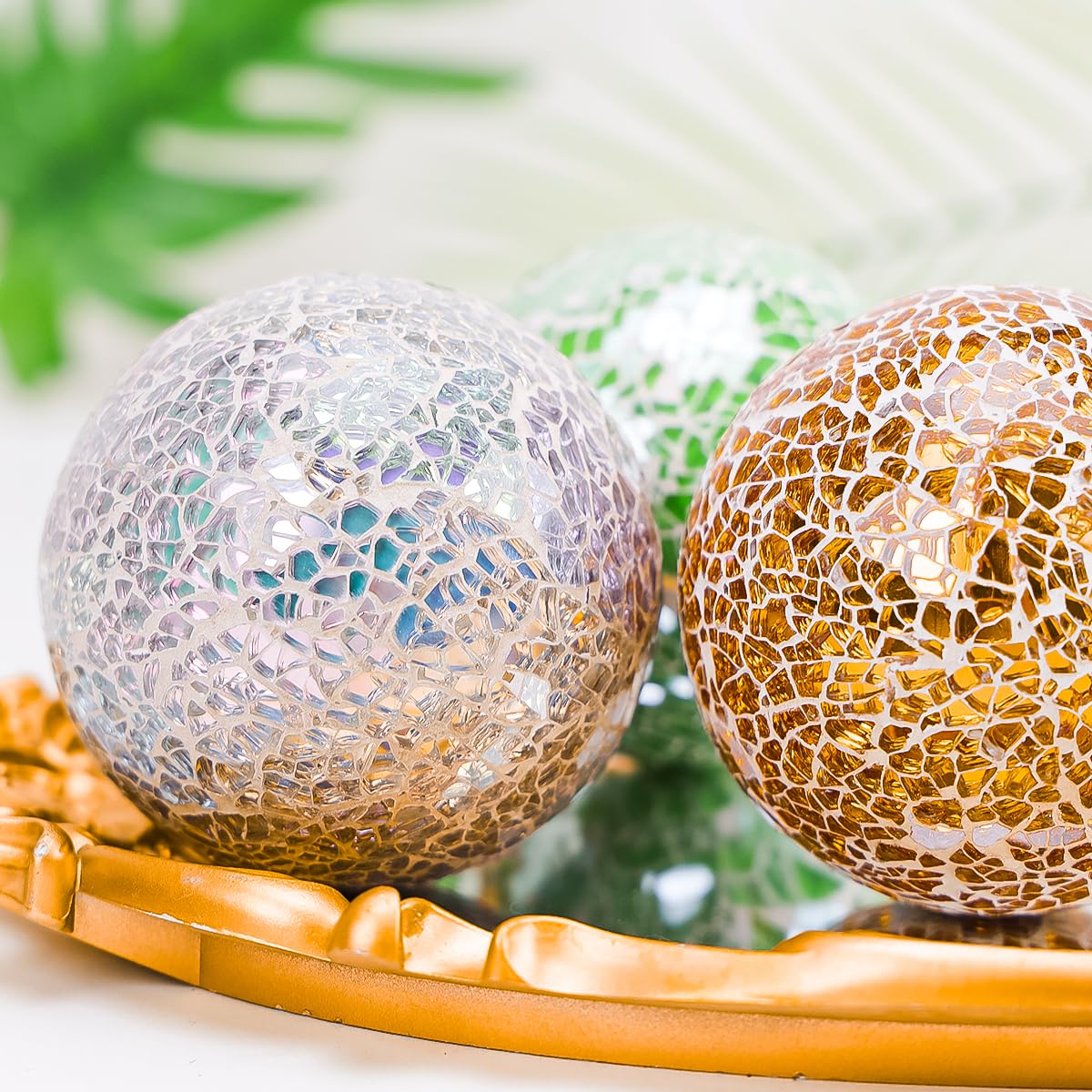 Yatinkim Decorative Balls Set 3pcs Mosaic Glass Ball for Bowls 3.35inch
