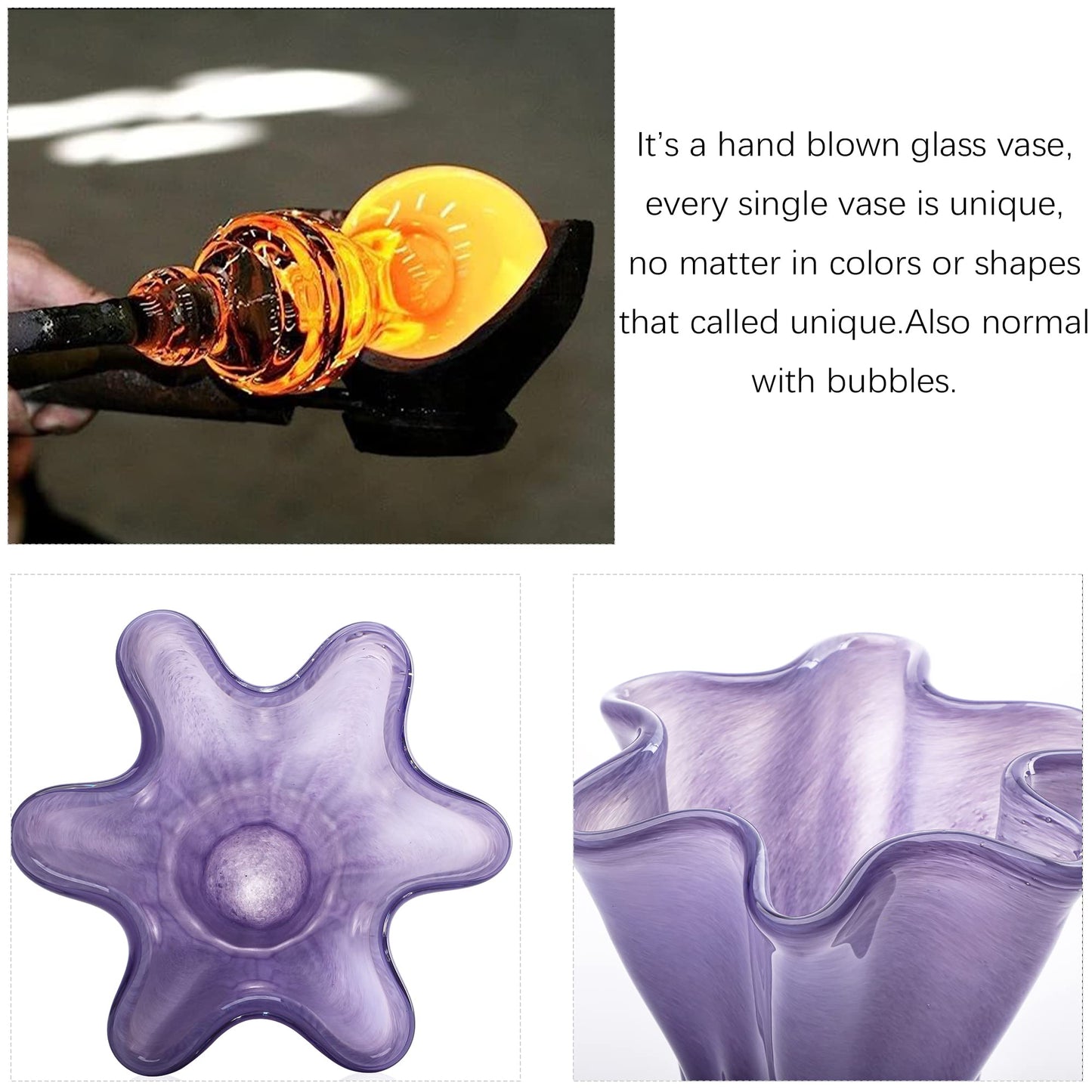 Hand Blown Glass Vase for Flowers Crystal Vases for Bouquet Home Decor Decorative Centerpieces Unique Gift for Christmas Valentines Day Birthday Housewarming Mothers Day
