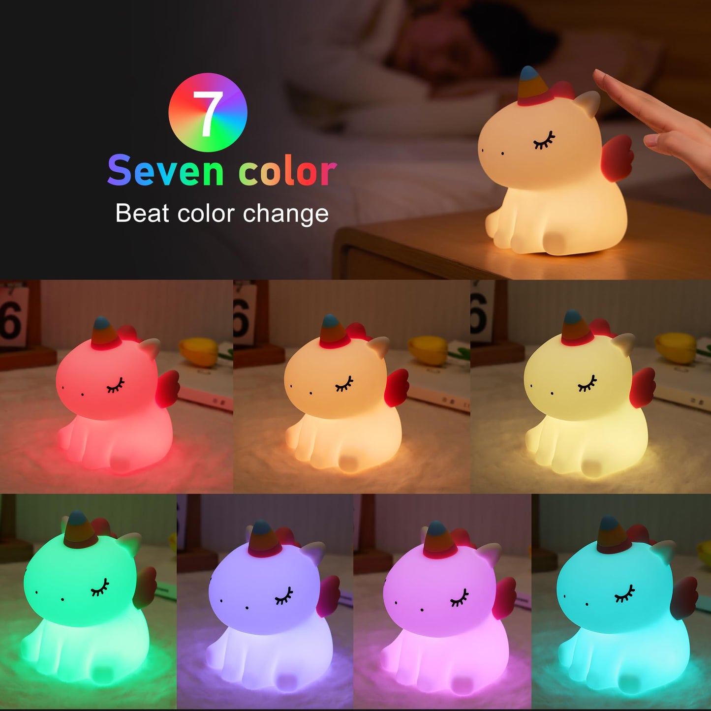 AGEK Unicorn Night Light for Kids, Silicone Baby Nursery Night Light Dimmable LED Unicorns Lamp Rechargeable Bedside Lamp Nightlight Unicorn Toys for Girls Toddler Women Gifts Bedroom Kids Room Decor
