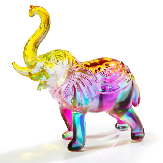 YWHL Crystal Glass Elephant Figurine Gifts for Women, Handmade Colorful Elephant Statue Decor Gift for Elephant Lovers, Crystal Animals Figurines Collectible for Home Decor
