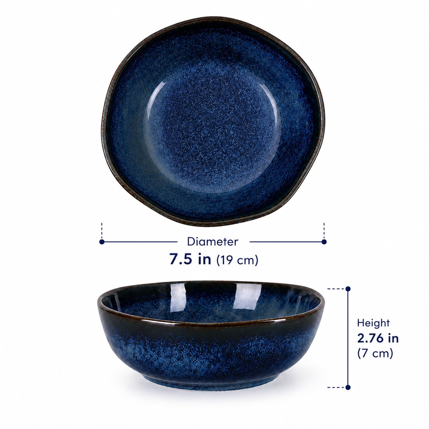 XIYOUQI Blue Ceramic Bowl, 7.5in Decorative Serving Bowl for Coffee Table Decor