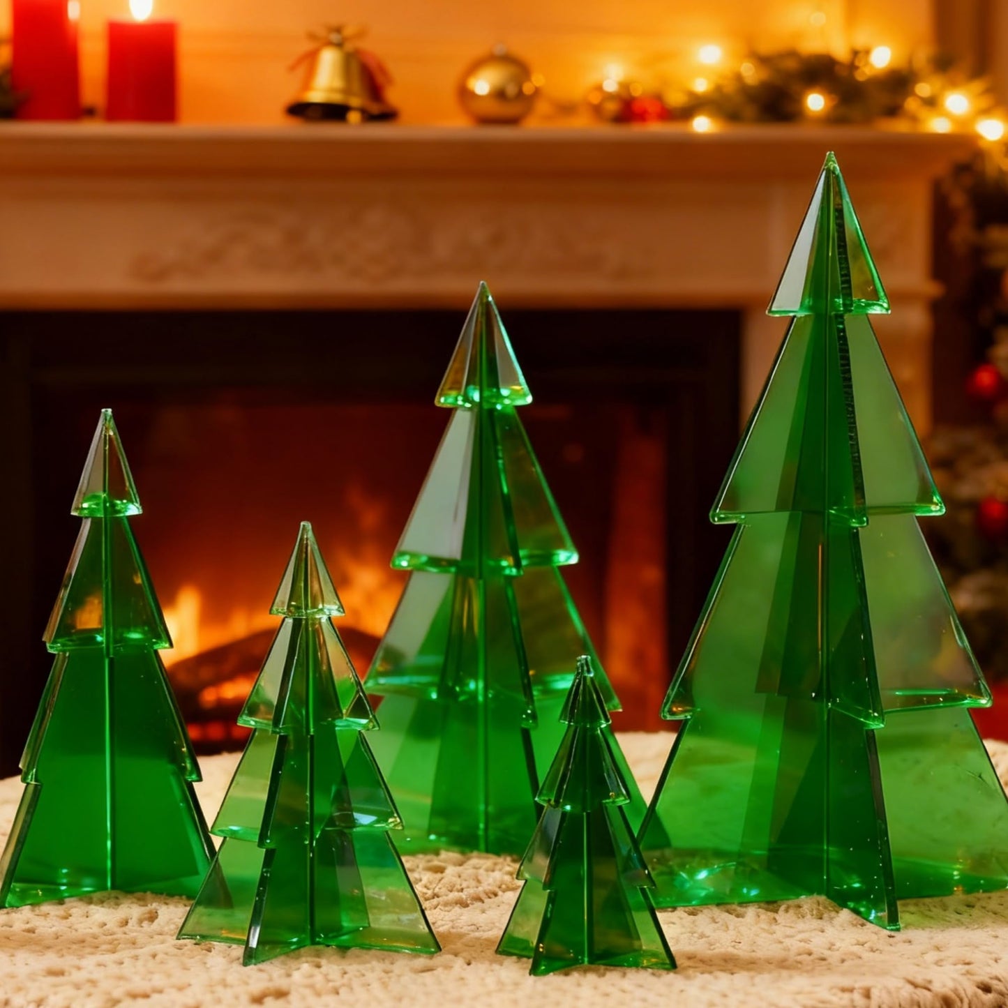 DoubleFill 6 Pcs Christmas in July Acrylic Tree Centerpieces, 4" to 10" 3D Mini Xmas Tree Tabletop Decoration Christmas in July Decorations for Office Home Modern Party Winter Decor(Green)