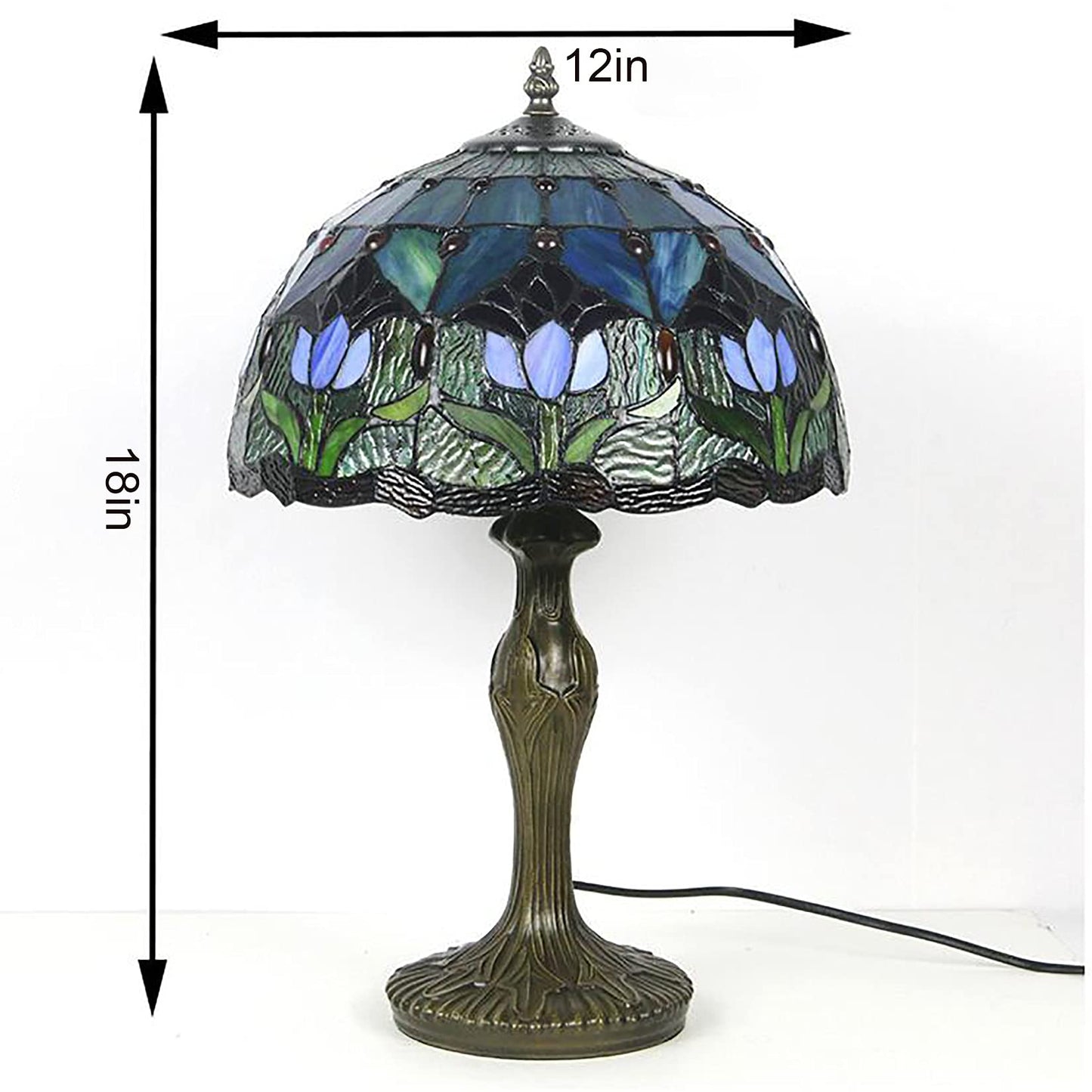errzom Tiffany Style Table Lamp Stained Glass Lamp Shade Purple Tulip Flower Reading Desk Light 12 Inches for Bedroom Study Living Room Office
