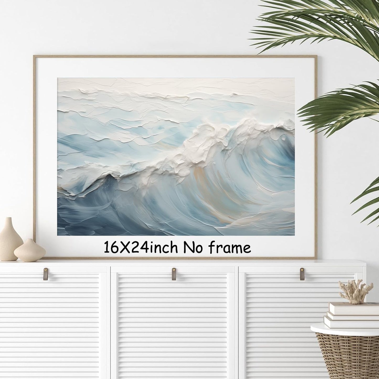 Neutral Ocean Wall Art Abstract Seascape Painting Trendy Beach Prints Ocean Landscape Pictures Wall Decor Blue and White Coastal Prints Abstract Wave Poster for Livingroom Bedroom 16x24in Unframed
