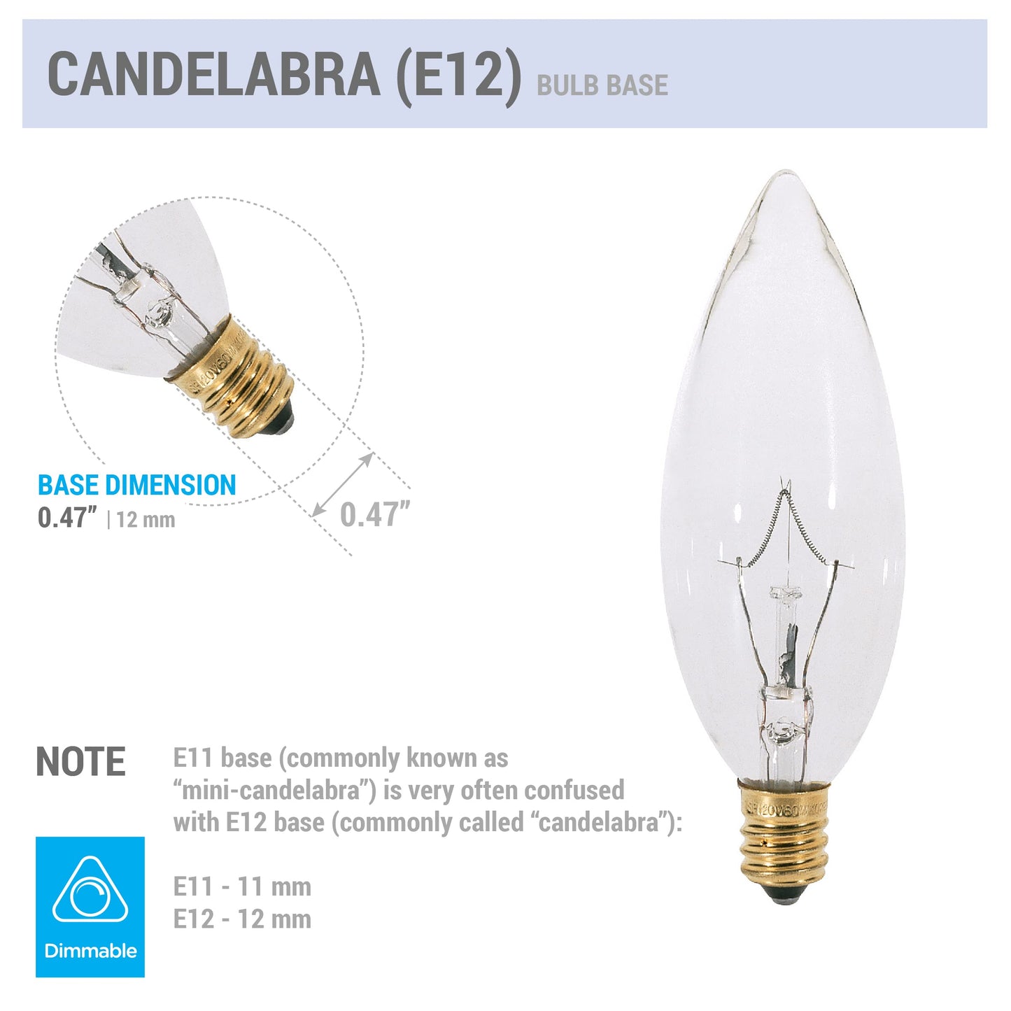 KOR (Pack of 12) 25 Watt CTC Clear Candelabra Base (E12) Straight Torpedo Tip 120V Incandescent Chandelier Light Bulbs