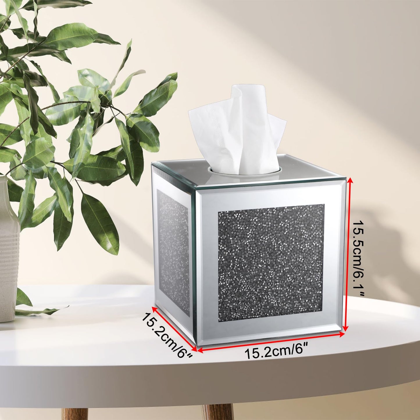 Sumnacon Crystal Square Tissue Box Cover, Silver Glass Cube Tissue Box Holder, Decorative Facial Tissue Holders Dispenser for Bathroom Vanity Dresser Night Stand Table Countertop Office Home Decor
