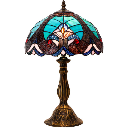 WERFACTORY Tiffany Style Lamp Green Liaison Stained Glass Table Lamp
