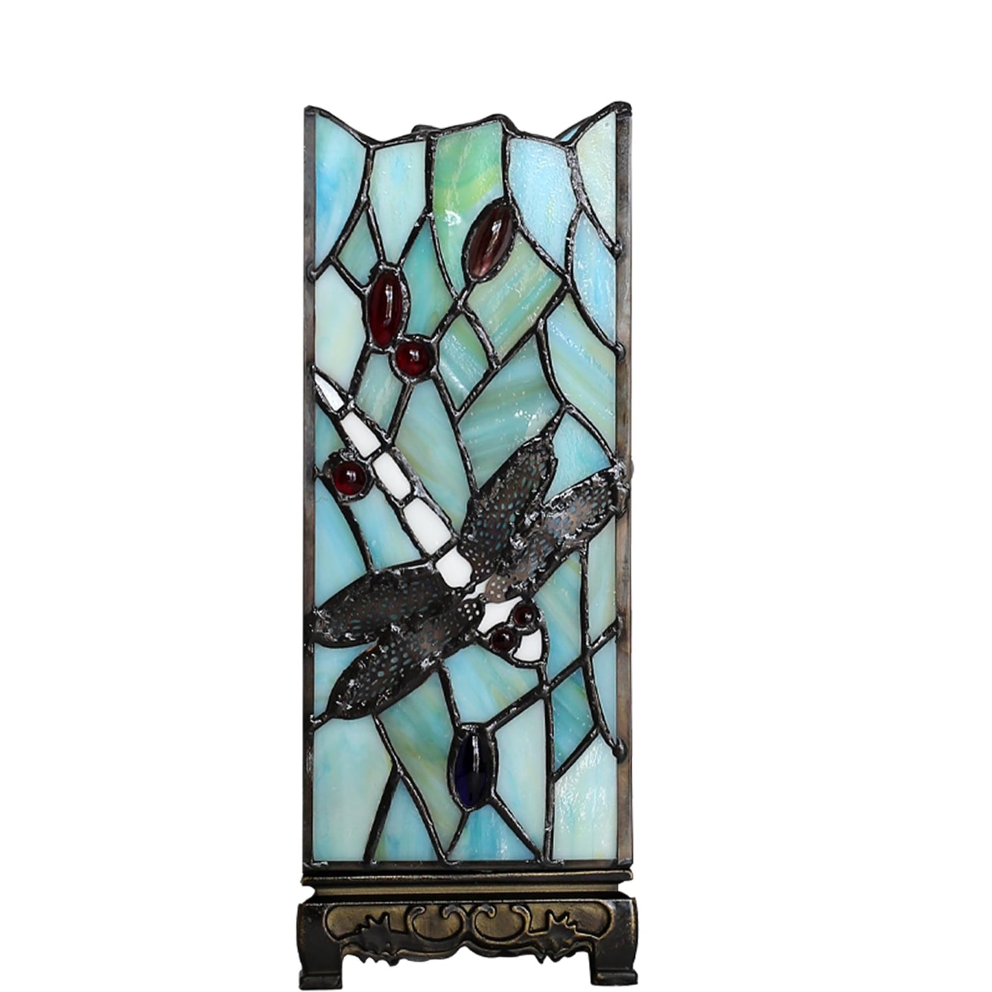 ZYLINX Small Tiffany Lamp Sea Blue Dragonfly Style Stained Glass Table lamp