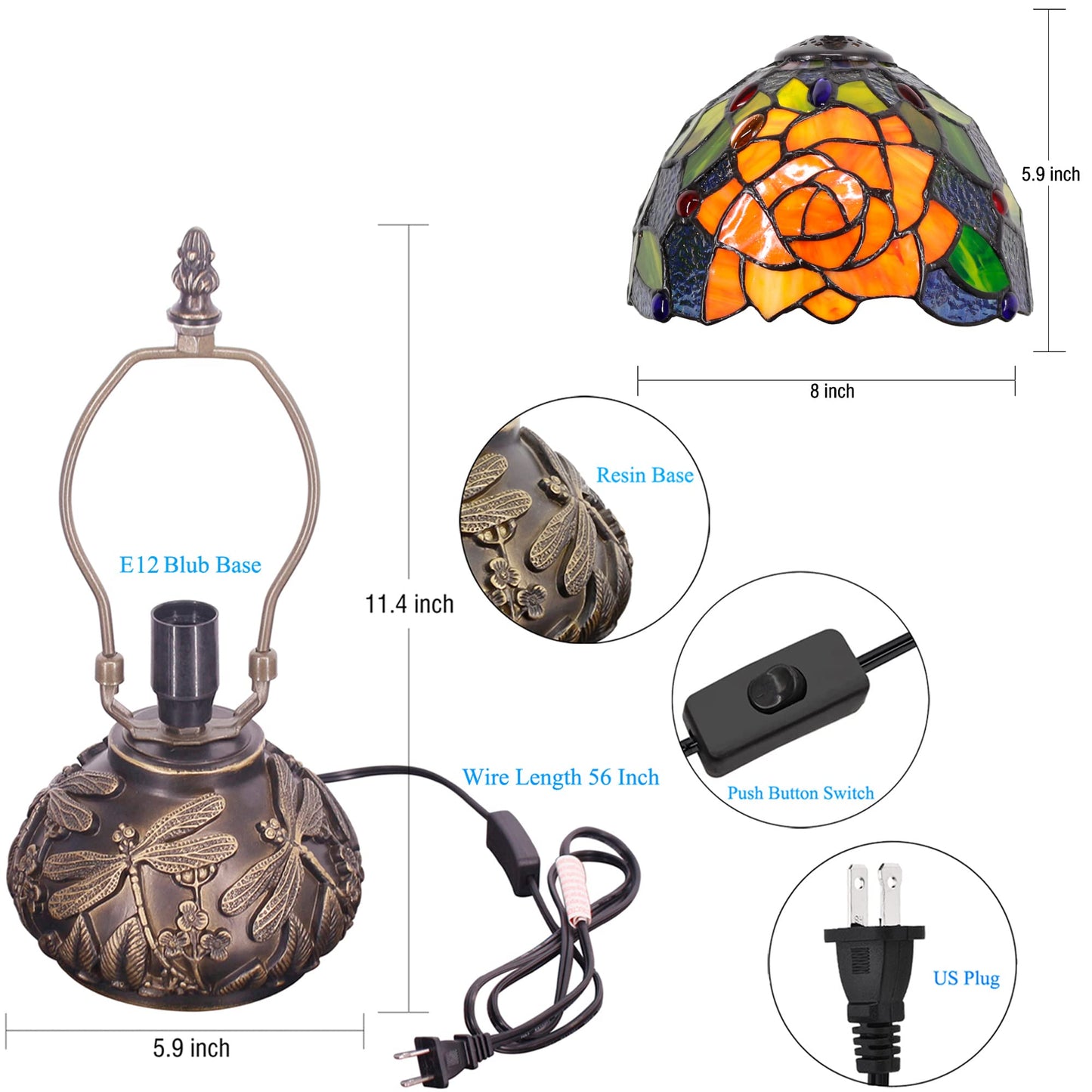 Small Tiffany Lamp Mini Stained Glass Table Lamp Yellow Purple Rose Style