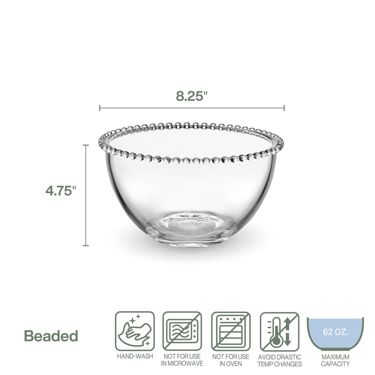 Fitz and Floyd Beaded Glass Fruit Serve Salad Bowl, 8.25 Inch