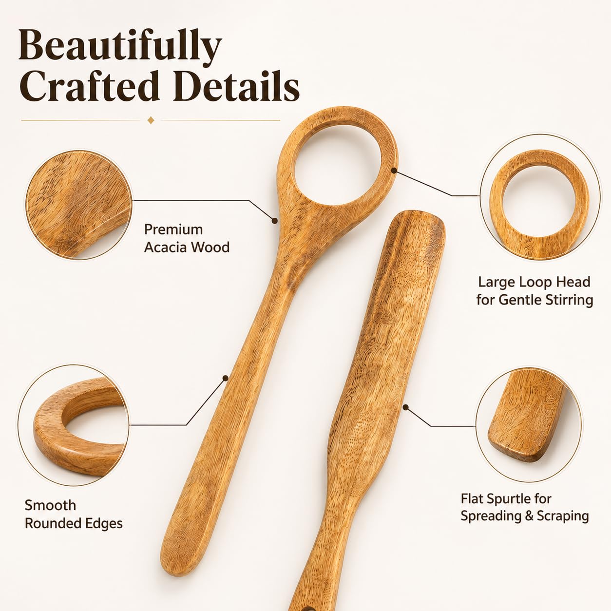 Wooden Dough Whisk & Spurtle Set, 2 Pcs Acacia Wood Sourdough Mixing Tools, Danish Dough Whisk Alternative, Nonstick Safe Stirring Stick for Bread, Batter, Sauce & Jar Mixing, 13 Inch