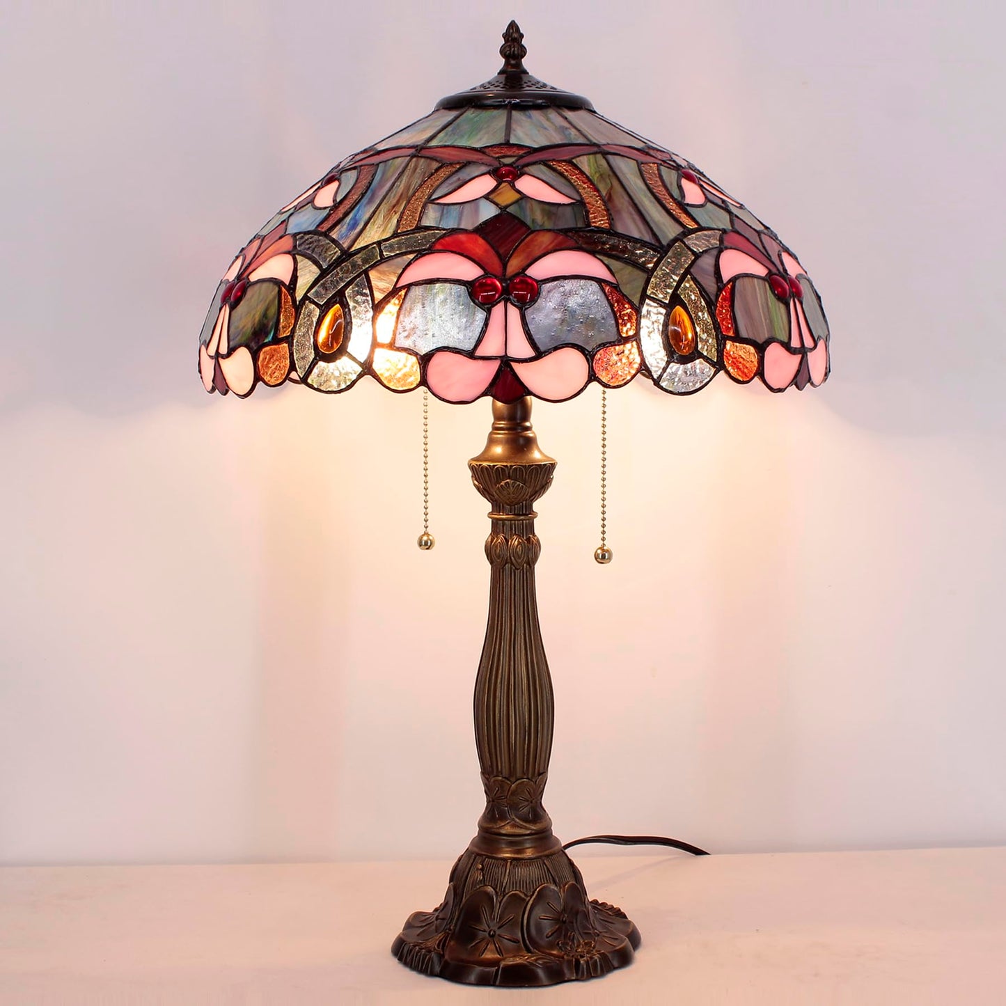 WERFACTORY Tiffany Lamp Blue Pink Stained Glass Bedside Table Lamp