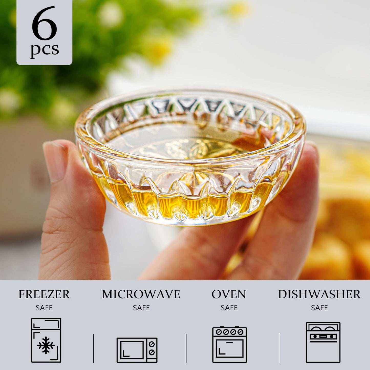 Set of 6 Mini Glass Bowls, 2 OZ Round Prep Bowl, Small Dipping Bowls