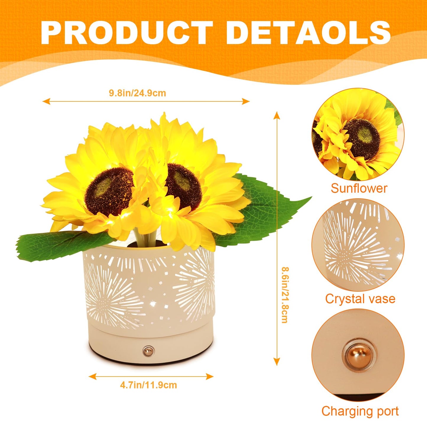 AMWGIMI Women Gifts Sunflower Flower Lamp Touch Table Lamp 3-Colour Dimming