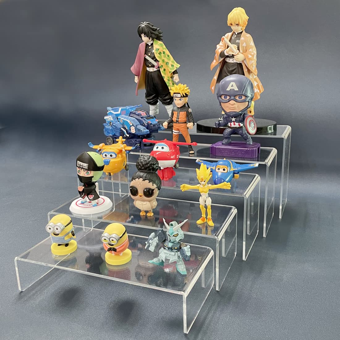 ADColor 5 Pack acrylic display stand, Acrylic Display Risers, 5 Sizes Clear Product Stand, Jewelry Display Riser Shelf Showcase Fixtures For Collectibles Display, Figure Display - 6.8" to 10"