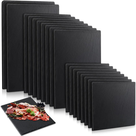 Didaey Set of 18 Slate Boards Black Slate Board Cheese Board Serving Stone Plates Sushi Cheese Tray Individual Platter for Christmas Chalkboard Cutting Food Cake Fruit Meat(Square)