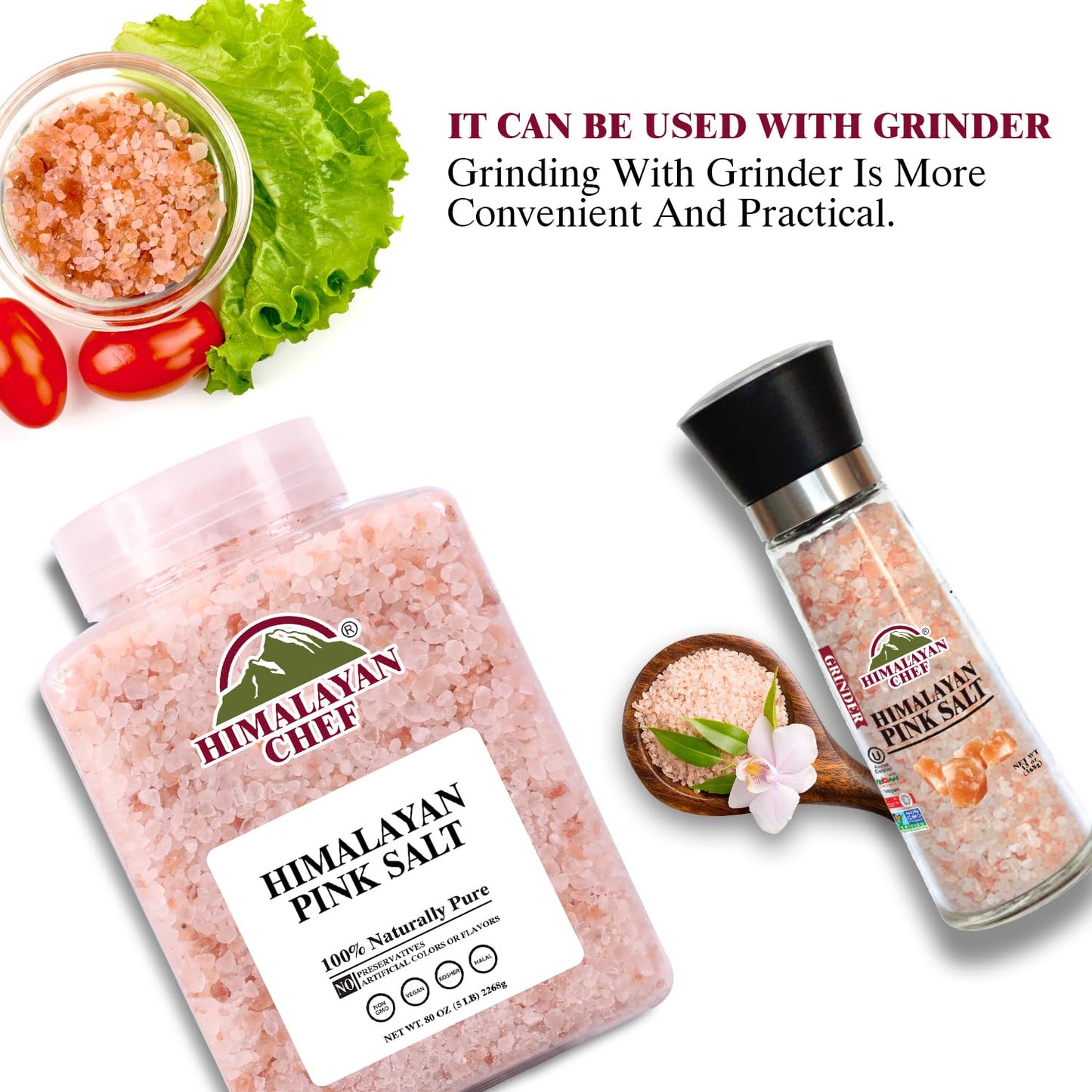 Himalayan Chef Himalayan Pink Salt 80oz (2.26kg), Non-GMO, Kosher, Coarse Grain, Nutrient and Mineral Dense for Health, Gourmet Pure Crystal Pink Salt for Grinder
