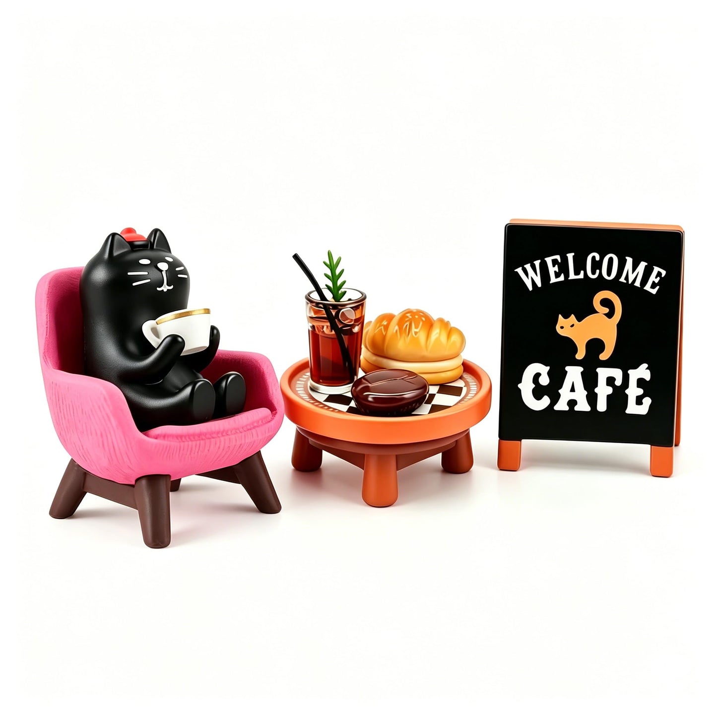 ChilArt 8pcs Resin Cat Office Decor,Cat Figures for Desk,Miniature Afternoon Tea Cat Figurines Set,Cute Coffee-Themed Desk Accessories,Cute Cats Gift for Cats Lovers