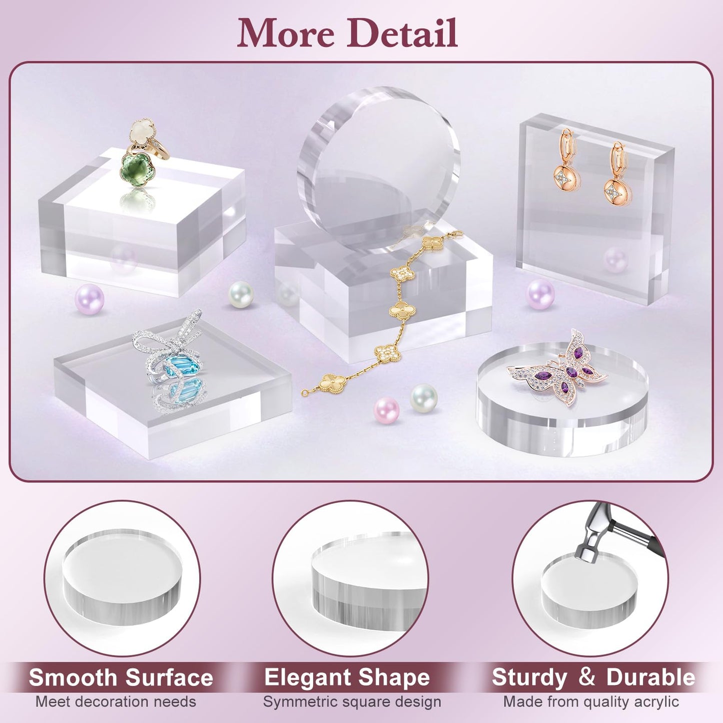 SAMYUCHO Acrylic Base Stand 4 Pieces Acrylic Blocks for Display 4 X 4 X 1 Inch Clear Polished Block Round Cube Riser Display Pedestal Stands for Jewelry Perfume Ring Collection Props Cake