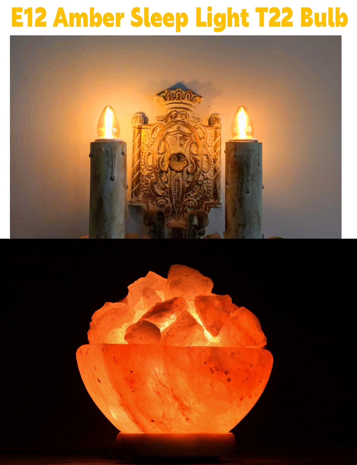 Xyanmc E12 Night Light Bulbs 15W-20W Equivalent, 2200k Warm Amber Sleep Light Bulb, T22 E12 Candelabra Base Salt lamp Bulb 2W 200lm for String Light Decorative Bulb Chandeliers Bedside Bulbs (2 Pack)