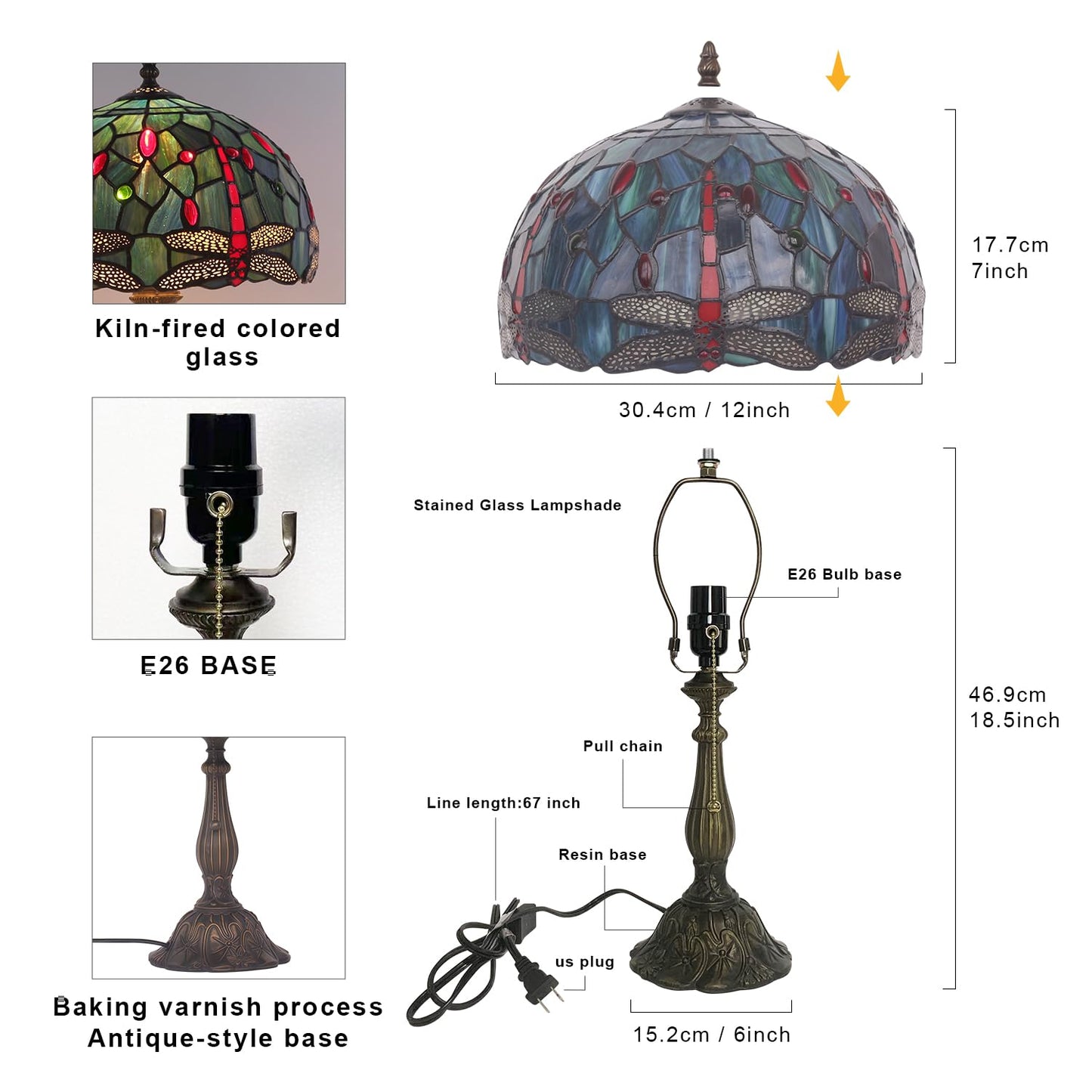 TFNALNB Tiffany Table Lamp Stained Glass Bedside Table Lamp Desk Reading Light 12 Inches Bedroom Living Room Home Office Decor Lamp（Red Dragonfly）