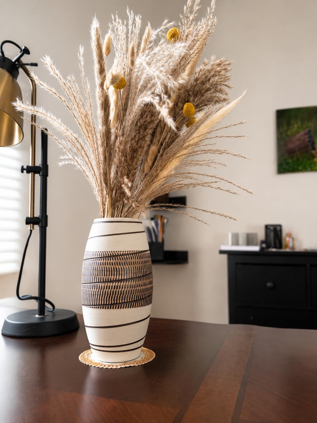 Ceramic Flower Vase – Rustic elegant Farmhouse Decor – 8.7” Decorative Textured Flower Vase for Living Room , Table Styling & office