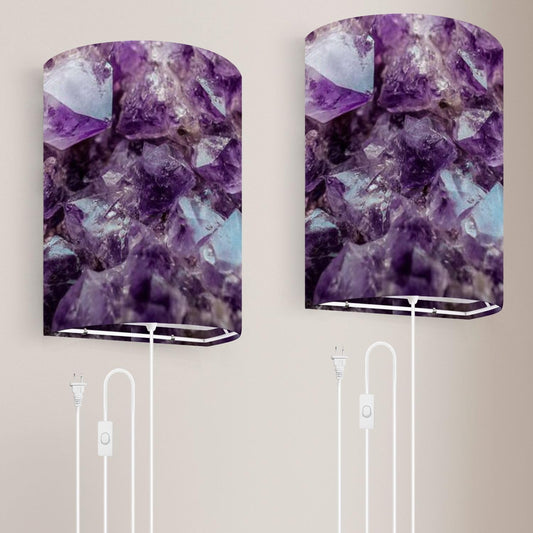 Plug in Wall Sconce Set of Two Amethyst Purple Crystals Gems Mineral Crystals Natural Environment Wall Lamp with On/Off Switch Cord Vintage Wall Light for Bedroom Living Room Hallway Porch Decor