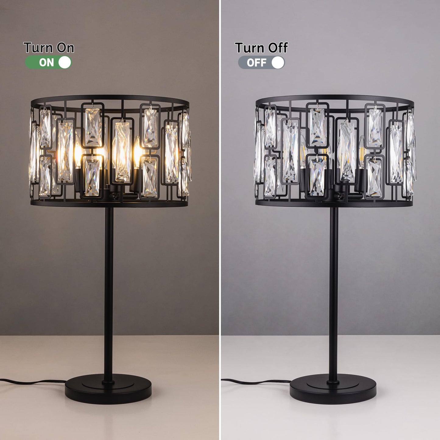 Wellmet 4 Lights Crystal Bedside Table Lamp, 26" Tall Bedroom Lamp
