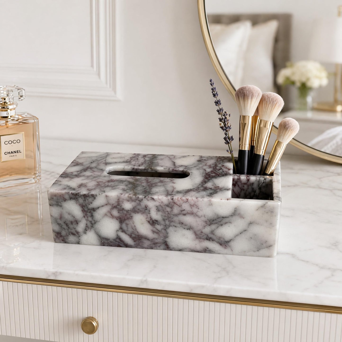 Luxury Natural Calacatta Viola Marble Tissue Box with Storage Compartments