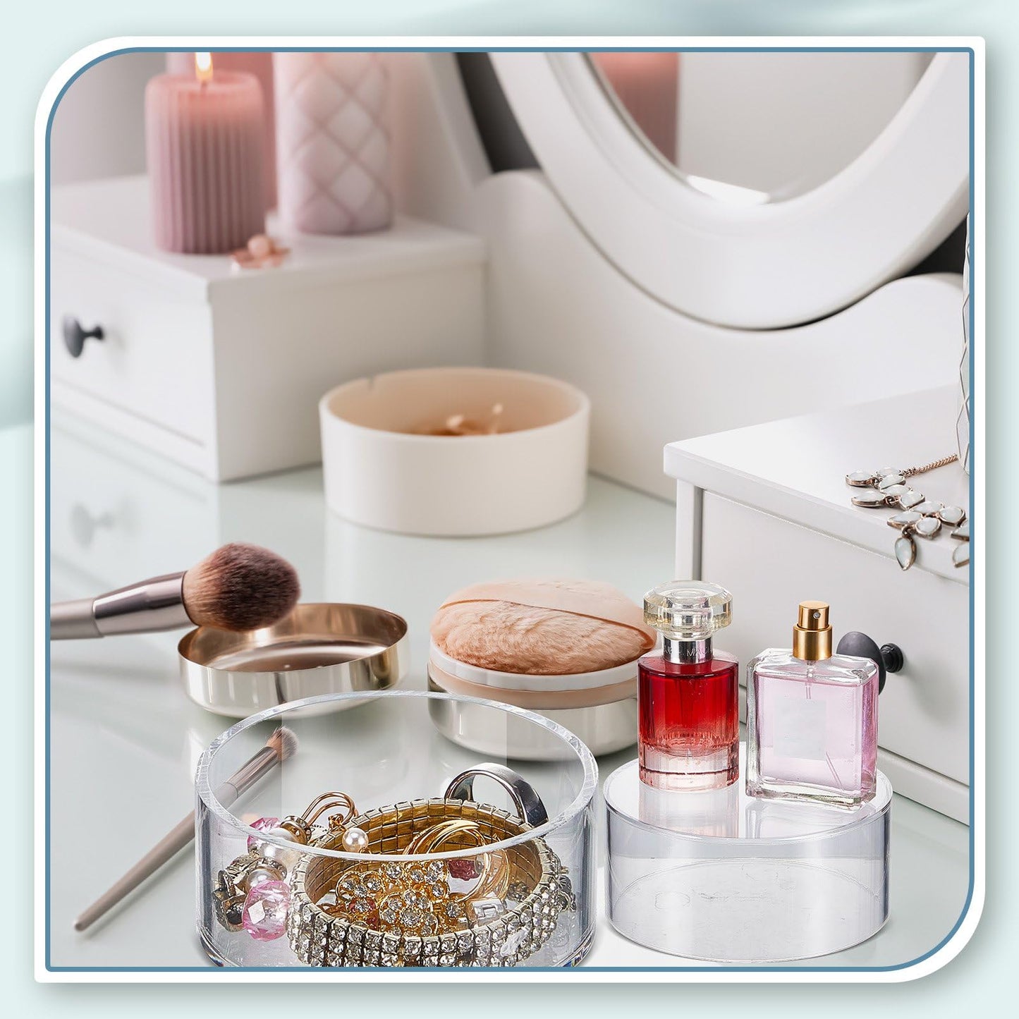 Jerify 6 Pcs Acrylic Risers Display Stands, 5.91'' 5.12'' 3.54'', Clear Round Nesting Pedestal Shelf with Hollow Bottom for Tabletop Jewelry Display, 3 Sized