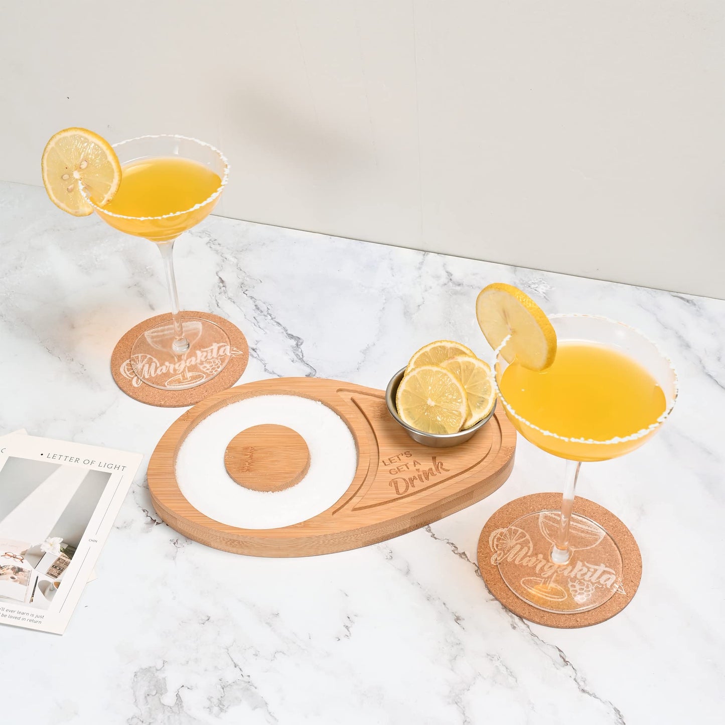 WILLOWDALE Margarita Salt Rimmer Set w/Coasters, Bamboo Sugar and Salt Rimmer for Cocktails, Tequila Gifts for Men, Bar Tools for 4.7" Margarita Glasses