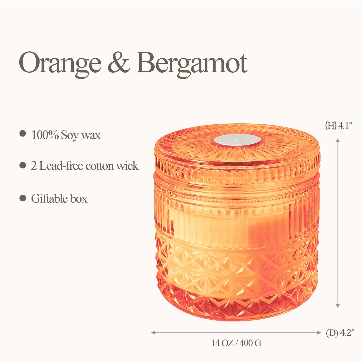 Chloefu LAN Orange & Bergamot Candle for Home Scented, Crystal Candles with Healing Stones, Gift for Women Men, Emotional Support, Encouragement and Affirmation, Highly Scented & Long Lasting, 14 oz