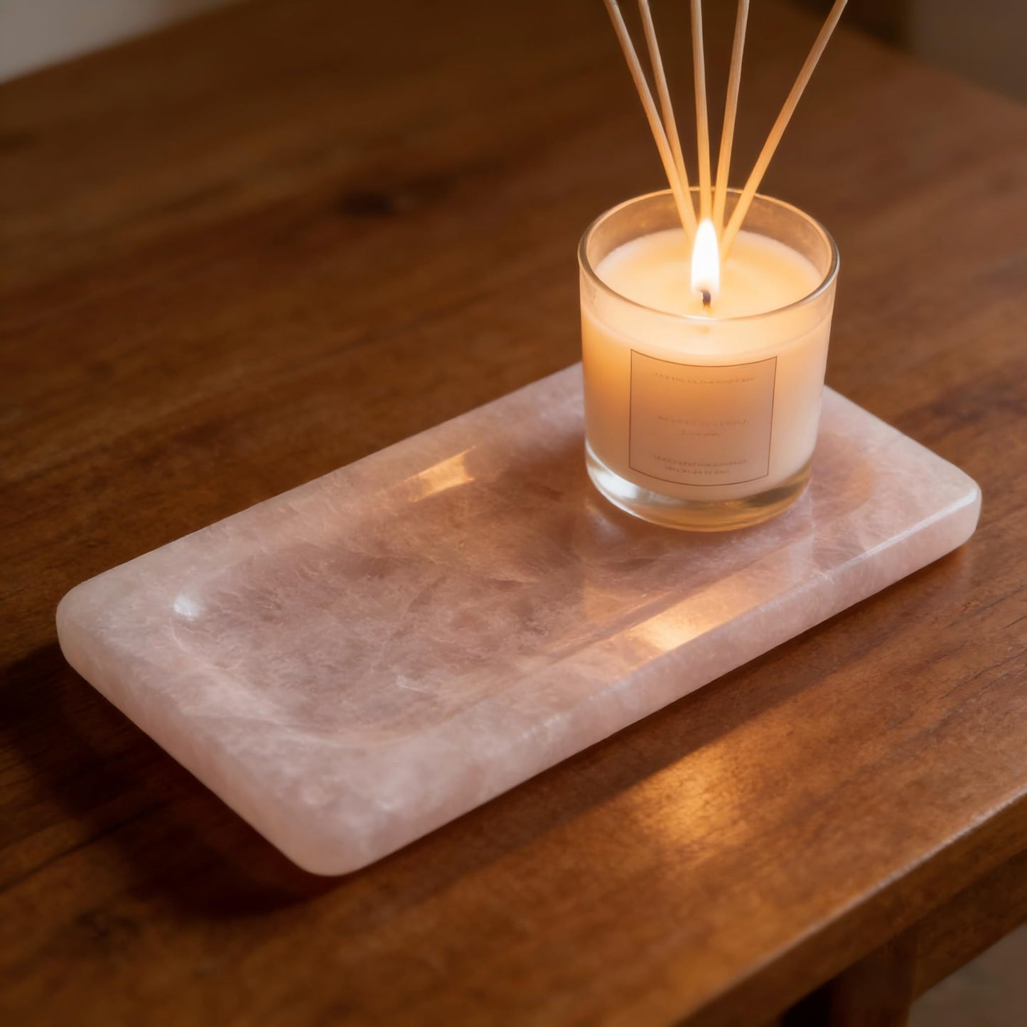 Lierlava Large Natural Rose Quartz Crystal Tray - 9.8" Pink Stone Jewelry Dish & Aesthetic Cosmetic Organizer - Luxury Decorative Catchall for Vanity, Bathroom, Nightstand Decor