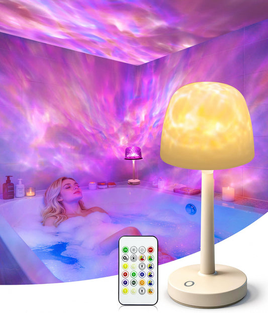 DeeprClean Spa-Like Bath Light, Waterproof Shower Lamp via Touch & Remote Control, Dimmable Cordless Projector Light with 16 Colors Dynamic Changeable, Rotating Water Ripple Light for Bathtub Relaxing