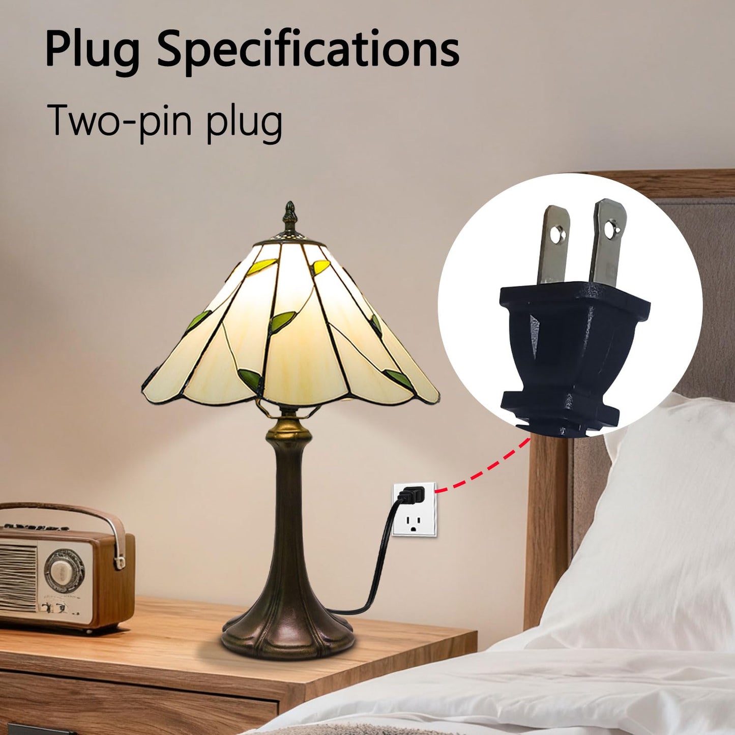 Ppbmocw Tiffany Style Table Lamp, Small Stained Glass Lamp for Bedside, Bedroom, Nightstand, Living Room, 12 Inch Mini Vintage Light Included E26 Bulbs with Remote Control (White with Leaves)