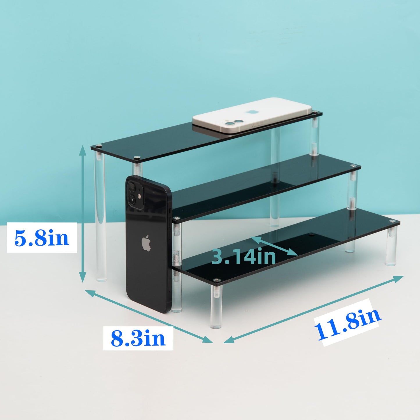 ihomecooker 3 Tier Black Acrylic Display Riser Cupcake Stand Display Shelf for Decoration, Collection, Makeup