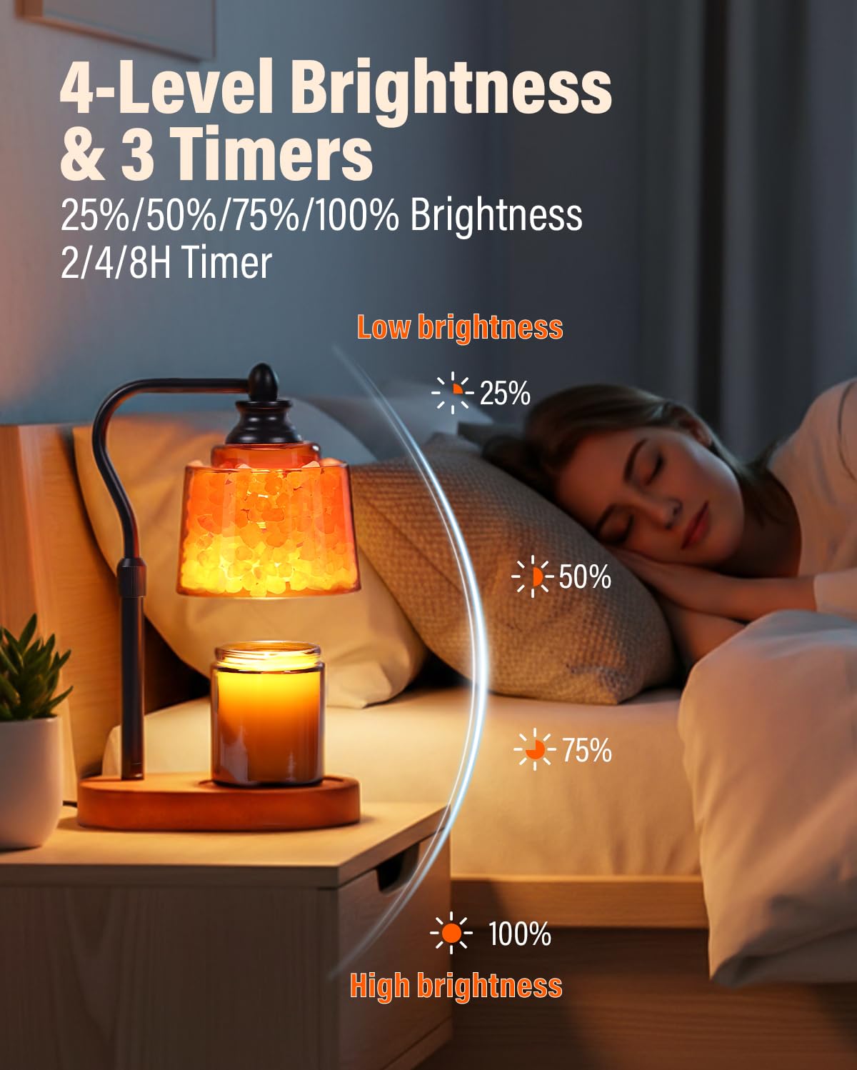 ZAXLZMHSD 3-in-1 Candle Warmer Lamp with Timer Dimmable, Himalayan Salt Lamp & Passive Diffuser, Gifts for Women, House Warming Gifts, Wax Melt Warmer for Jar Candles (Black)